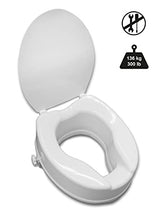 Load image into Gallery viewer, PEPE Mobility Raised Toilet Seat with Lid for Elderly 4" High, Fits Round and Elongated up to 15" Wide, Commode Seat with Sturdy Brackets, Medical Aid