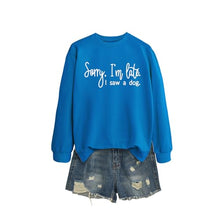 Load image into Gallery viewer, Sorry I'm Late I Saw A Dog Sweatshirt Women Funny Dog Lover Shirt Casual Crew Neck Long Sleeve Pullovers Lightweight Lake Blue