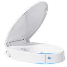 Load image into Gallery viewer, BIGCOW Raised Toilet Seat with Bidet - Elongated, Soft Close, 3" Height - Dual Nozzle (Frontal & Rear Wash) with Adjustable Cold Water Pressure and Stainless Steel Inlet (Elongated)