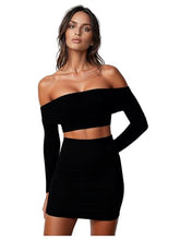 Load image into Gallery viewer, Darupo Women’s Mesh Ruched Bodycon Off Shoulder Dress Long-Sleeve Sheer Mini Clubwear, Stretchy Slim-Fit Cocktail Party Outfit (US, Alpha, Large, Regular, Regular, Black)