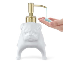 Load image into Gallery viewer, NEWHENGS Pug Shaped Soap/Lotion/Hand Sanitizer Dog Lover Stainless Steel Pump Dispenser for Dog Gifts, Refillable for Kitchen and Bathroom(White)