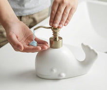 Load image into Gallery viewer, NEWHENGS Cute Whale Shape Soap/Hand Sanitizer Metal Pump Dispenser, Refillable for Bathroom Accessories, Gifts for Kids (Matt White)