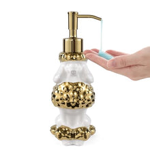 Load image into Gallery viewer, NEWHENGS Poodle Shaped Soap/Lotion/Hand Sanitizer Ceramic Dog Lover Stainless Steel Pump Dispenser for Dog Mom Gifts, Refillable for Kitchen and Bathroom (Gold/White)