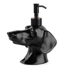 Load image into Gallery viewer, Dachshund Dog Shaped Soap/Lotion/Hand Sanitizer Weiner Ceramic Stainless Steel Pump Dispenser Gift for Dog Lover, Refillable for Kitchen and Bathroom(Black)
