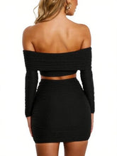 Load image into Gallery viewer, Darupo Women’s Mesh Ruched Bodycon Off Shoulder Dress Long-Sleeve Sheer Mini Clubwear, Stretchy Slim-Fit Cocktail Party Outfit (US, Alpha, Large, Regular, Regular, Black)