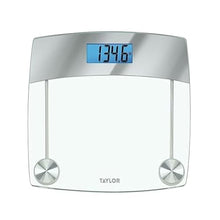 Load image into Gallery viewer, Taylor Digital Scales for Body Weight, Extra High 440 LB Capacity, Unique Blue LCD, Stainless Steel Accents Glass Platform, 12.4 x 12.4 Inches, Clear