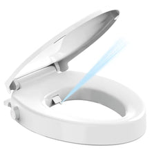 Load image into Gallery viewer, Raised Bidet Toilet Seat Elongated 18.5" – Soft Close, Dual Self-Cleaning Nozzles, Quick Release & Connect, Sturdy PP, Won't Loosen, Ideal for Seniors, Elderly & Limited Mobility, White