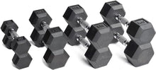 Load image into Gallery viewer, CAP Barbell 100 lb Rubber Coated Hex Dumbbell Set with Vertical Rack, Space-Saving A-Frame Storage