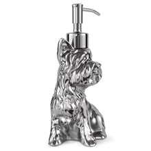 Load image into Gallery viewer, NEWHENGS Yorkshire Terrier Shaped Soap/Lotion/Hand Sanitizer Dog Lover Stainless Steel Pump Dispenser for Dog Gifts, Refillable for Kitchen and Bathroom(Silver)