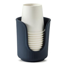 Load image into Gallery viewer, Dobbyby Ceramic Bathroom Cup Dispenser with Stylish Vertical Stripes - Disposable Mouthwash Cup Holder Holds 3-4oz Paper Cups for Rinsing Cups on Bathroom Vanity Countertops (Matte Blue)