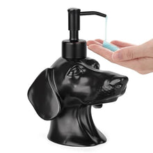 Load image into Gallery viewer, Dachshund Dog Shaped Soap/Lotion/Hand Sanitizer Weiner Ceramic Stainless Steel Pump Dispenser Gift for Dog Lover, Refillable for Kitchen and Bathroom(Black)