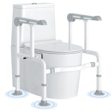 Load image into Gallery viewer, Toilet Safety Rails for Elderly & Disabled with Glow-in-the-Dark Handles, 450 lbs Heavy-Duty Frame, Flip-Up Arms, Dual Lock (Suction & Clamp), Adjustable No-Wobble Support, Grey