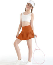Load image into Gallery viewer, DOCUMO Pleated Skirts for Girls with Pocket Shorts Girls Athletic Golf Tennis Skorts Hight Waisted Skirts for Running Casual (Orange, Small)