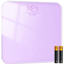 Load image into Gallery viewer, Ovutek Bathroom Scale for Body Weight, Highly Accurate Digital Weighing Machine for People, Upgraded Batteries Included, Compact Size, LED Display, High Standards Sturdy Tempered Glass, 400lb (Purple)