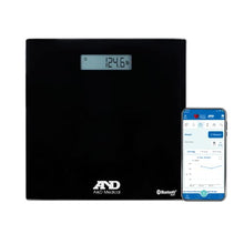 Load image into Gallery viewer, A&D Medical Digital Body Weight Scale - UC-352BLE - Bluetooth Bathroom Weight Machine, Syncs with A&D Heart Track App - 450lb (200kg) - Batteries Included, Black