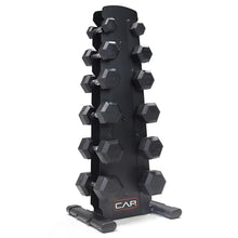 Load image into Gallery viewer, CAP Barbell 210 lb Rubber Coated Hex Dumbbell Set with Vertical Rack