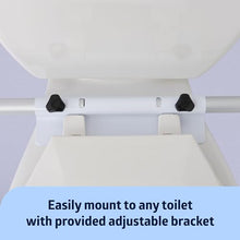 Load image into Gallery viewer, Foldable Toilet Safety Rail with Adjustable Height – Universal Fit for Standard or Elevated Seats – Aluminum Frame, Width Adjustable Armrests, Easy Install Over Toilet – Retail Box