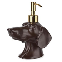 Load image into Gallery viewer, Dachshund Dog Shaped Soap/Lotion/Hand Sanitizer Weiner Ceramic Stainless Steel Pump Dispenser Gift for Dog Lover, Refillable for Kitchen and Bathroom(Brown)