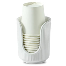 Load image into Gallery viewer, Dobbyby Ceramic Bathroom Cup Dispenser with Stylish Vertical Stripes - Disposable Mouthwash Cup Holder Holds 3-4oz Paper Cups for Rinsing Cups on Bathroom Vanity Countertops (White)