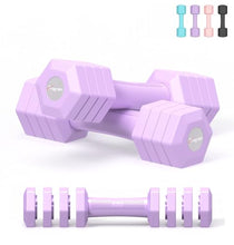 Load image into Gallery viewer, Adjustable Dumbbells Set 4 in 1 Hand Weights Set for Women Men 10 LB Dumbbell Pair Each 2lbs 3lbs 4lbs 5lbs Weights Dumbbells Set with TPU Soft Rubber Handle for Home Gym Exercise Fitness - Purple
