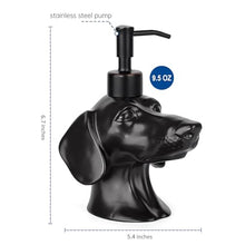Load image into Gallery viewer, Dachshund Dog Shaped Soap/Lotion/Hand Sanitizer Weiner Ceramic Stainless Steel Pump Dispenser Gift for Dog Lover, Refillable for Kitchen and Bathroom(Black)