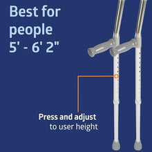 Load image into Gallery viewer, Medline Aluminum Forearm Crutches, Adult, Cuff Size 4", Pack of 2
