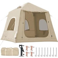 Load image into Gallery viewer, 2-3 Person Inflatable Glamping Tent,Easy Set up with Hand Air Pump, Waterproof Blow Up Tent for Adults, Portable Outdoor for Hiking/Backpacking/Fishing,Beige