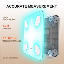 Load image into Gallery viewer, Scale for Body Weight, Digital Weight Scale with Color-Changing, Most Accurate to 0.2lb, Bluetooth Bathroom Scale with Bmi, Body Fat, Muscle Mass, 18 Body Composition Analyzer Sync App, 400 lbs-White