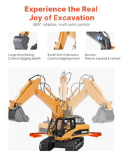 Load image into Gallery viewer, VEVOR Remote Control Excavator Toy 15 Channel 3 in 1 Remote Control Digger with Metal Shovel 1:14 Scale RC Excavator with Light & Sound Full Functional Construction Vehicles for Kids 2 Batteries