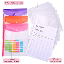 Load image into Gallery viewer, XKDOUS Important Document Organizer Folio Folders with 9 Pockets 3 Ring Linen Binder Organizer Expanding Storage Documents Holder with 9 Pockets and Labels for Papers, Files