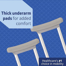 Load image into Gallery viewer, Medline Aluminum Crutches for Kids, Adults, & Seniors, Walking Aid for Reliable Balance, Comfortably Holds 300 LBS, Fits Patients Between 5'10" to 6'6" Tall