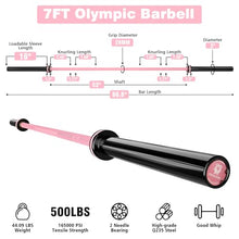 Load image into Gallery viewer, RICHUANG 7ft Olympic Barbell Weight Bar for Weightlifting -500LBS-Pink
