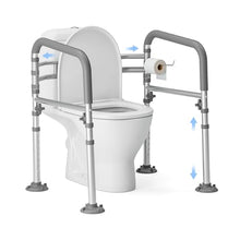 Load image into Gallery viewer, Loyoda Foldable Toilet Safety Rails for Seniors - Adjustable Toilet Safety Frame & Toilet Handles for Elderly & Disabled, Fits Most Toilets, 350lb Capacity, Gray