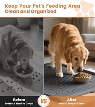 Load image into Gallery viewer, Dog Food Mat 36"x24", Waterproof Pet Feeding Mat with Diversion Grooves and Raised Edges, Large Non-Slip Dog Bowl Mat for Food and Water, Cat Food Mat for Floors, Easy to Clean, Grey