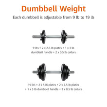 Load image into Gallery viewer, Amazon Basics Adjustable Dumbbell Hand Weight Set with Storage Case, Portable, Secure, 38 Pounds, Black