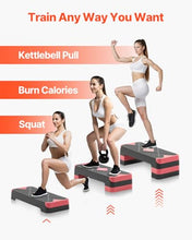 Load image into Gallery viewer, VEVOR Aerobic Exercise Step Platform, 28-Inch Workout Aerobic Stepper, Height Adjustable Fitness Training Step Deck Trainer with 4 Risers, Non-Slip Surface Bench for Home Gym Cardio Strength, Red