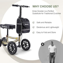 Load image into Gallery viewer, BlessReach Knee Scooter Walker for Adults Foot Injuries Ankle Surgery, Knee Scooters for Adult, Foldable Steerable with Dual Handbrake, Height Adjustable Handle & Knee Pad, 300 lbs Capacity,Champagne