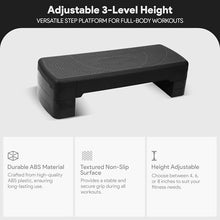 Load image into Gallery viewer, BalanceFrom Aerobic Step Platform Trainer with Adjustable 3-Level Risers, 400 Pound Weight Capacity – Non-Slip Exercise Stepper for Cardio, Strength, and Fitness Workouts at Home or Gym