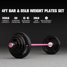 Load image into Gallery viewer, RitFit Barbell Weight Set - 4/6FT Olympic Barbell with Weight Plates (55-115LB Total) - 4FT Pink Bar with 85LB Plates