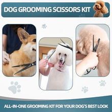 Load image into Gallery viewer, Ethyxe 7-Inch Dog Grooming Scissors Set, 4-in-1 Pet Shears Kit with Straight, Curved, Thinning & Chunkers, Includes Comb for Home & Professional Grooming