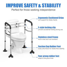 Load image into Gallery viewer, UGarden Toilet Safety Rails, Stainless Steel Adjustable Toilet Frame with Soft Handles&Tissue Holder, 380LBS Foldable Detachable Toilet Safety Frame for Elderly, Seniors, Handicap & Disabled