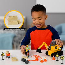 Load image into Gallery viewer, Cat Workforce Excavator Action Set, 23-Piece Kids Construction Toy Playset with 4-Inch Figure, Non-Drying Dirt Compound, Molds, Signs, Tools & Accessories, Ages 3+
