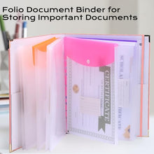 Load image into Gallery viewer, XKDOUS Aesthetic Document Organizer 3 Ring Emergency Binder Linen Folio Folders with 9 Pockets Expanding File Storage Holder for Important Papers, Letters, Passports, Photos