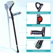 Load image into Gallery viewer, ENLUNTRA Forearm Crutches for Adults, 2 Pcs, Adjustable Arm Crutch with Elbow Strap and Cushion, Portable and Foldable Crutches,Blue Grey