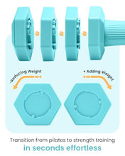 Load image into Gallery viewer, Adjustable Dumbbells Set, 4 in 1 Hand Weights Set for Women Men 10 LB Dumbbell Pair Each 2lbs 3lbs 4lbs 5lbs Weights Dumbbells Set with TPU Soft Rubber Handle for Home Gym Exercise Fitness - Blue