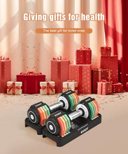Load image into Gallery viewer, Adjustable Dumbbell Set, EOAT 2.5 to 12.5 lbs Free Weights Dumbbells Pair with Tray for New Beginner, Exercise & Fitness Dumbbells with Anti-Slip Handle & Rainbow-colored Weight Plates