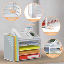 Load image into Gallery viewer, DocNest 5 Tier Paper Letter Tray File Organizer, Mesh Desk File with Handle, Workspace Desk Organizers with Pen Holder, Office Organization Storage Accessories - White