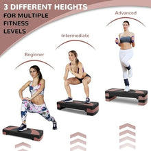 Load image into Gallery viewer, Fitvids Step Aerobic Platform, 31" Exercise Step with 3 levels Adjustable Height, 4 Stackable Risers, Fitness Training Workout Stepper for Home Gym, Cardio Strength, Black & Pink