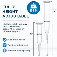 Load image into Gallery viewer, DMI Universal Aluminum Crutches - Adjustable Underarm Walking Aid for Adults