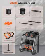 Load image into Gallery viewer, FEIERDUN Adjustable Dumbbells, 20lbs Free Weight Set with Connector, 4 in1 Dumbbells Set Used as Barbell, Kettlebells, Push up Stand, Fitness Exercises for Home Gym Suitable Men/Women